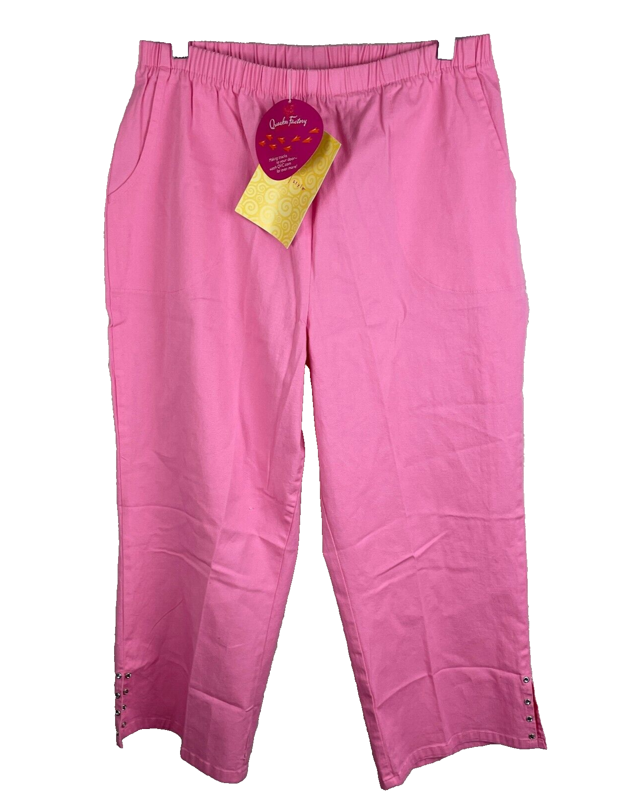 Quacker Factory Womens Pink Pull On Stretch Cotton Studded Pants Large USA New