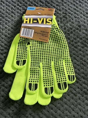 Hi Vis Utility Work Gloves Safety Construction Protection Mechanic Sz Large New