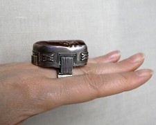 Daniel Azaro Designer Carved Amber Ring Silver Huge Statement Face Ring Signed