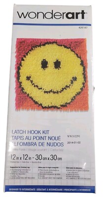 Spinrite-Caron Wonderart Latch Hook Kit 12''X12'' Smiley Face Craft Art Kit DIY