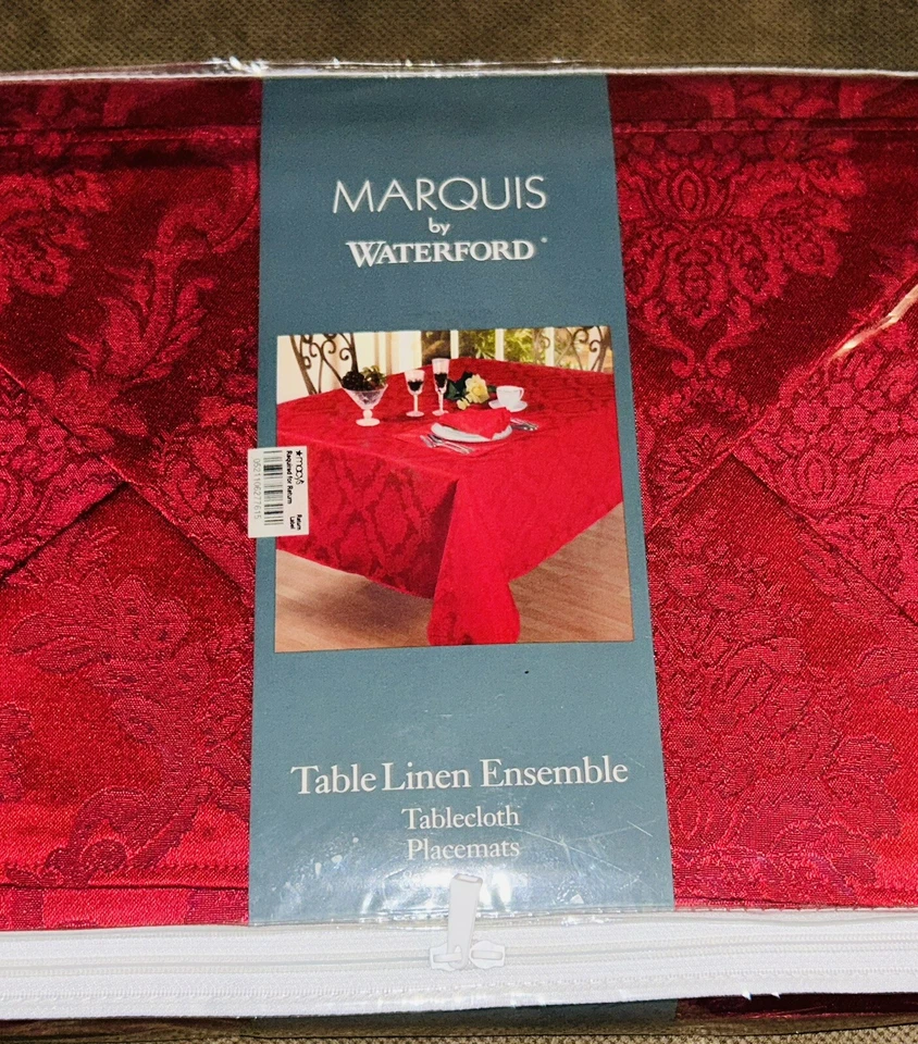 Waterford Marquis Red MARGARET 16 piece Tablecloth/Napkins/Mats Set MRSP$90NIP - Image 2 of 4