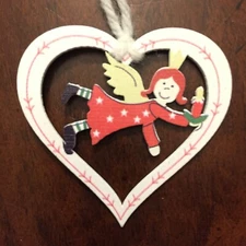 Colorful Painted Wood Heart Angel Christmas Ornament or Fairy  $20=Free Shp