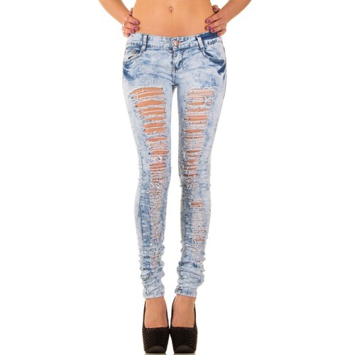 Sexy New Women's Skinny Blue Jeans Trousers Destroyed Ripped Look Distressed  - Afbeelding 1 van 3