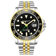 Stuhrling Aqua-Diver 3968 Quartz Men's 2 Tone Bracelet Black Dial Watch