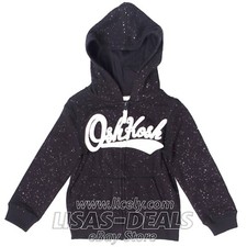 New Toddler Girls Oshkosh Black Hoodie Jacket Full Zip 2T