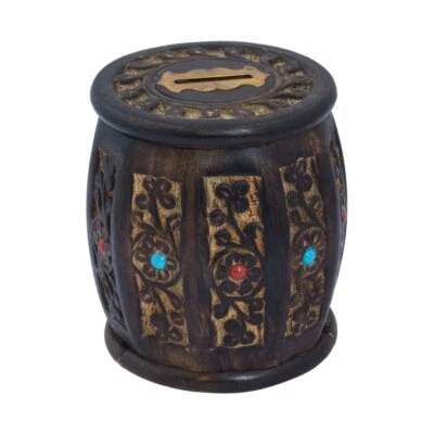 Main en Bois Baril Argent Tirelire Monnaie Boite Anniversaire Cadeaux pour Kids - Photo 1/3