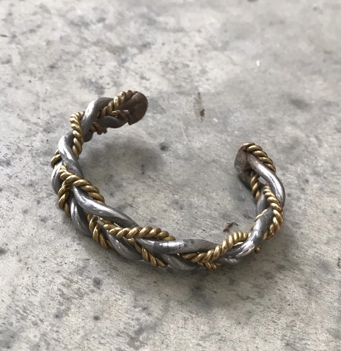 Handcrafted Artisan Brass Woven Gold Silver Tone Cuff Bracelet eBay
