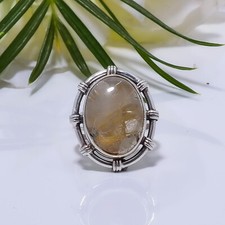 Natural Rutilated Quartz Gemstone 925 Sterling Silver Ring Christmas Jewelry.