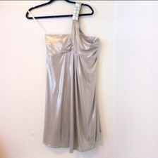 Jessica McClintock size 10 silver one shoulder Formal cocktail dress.