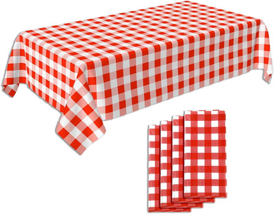 Pack of 4, Picnic Tablecloth, Red and White Checkered Tablecloth, Plastic Tablec