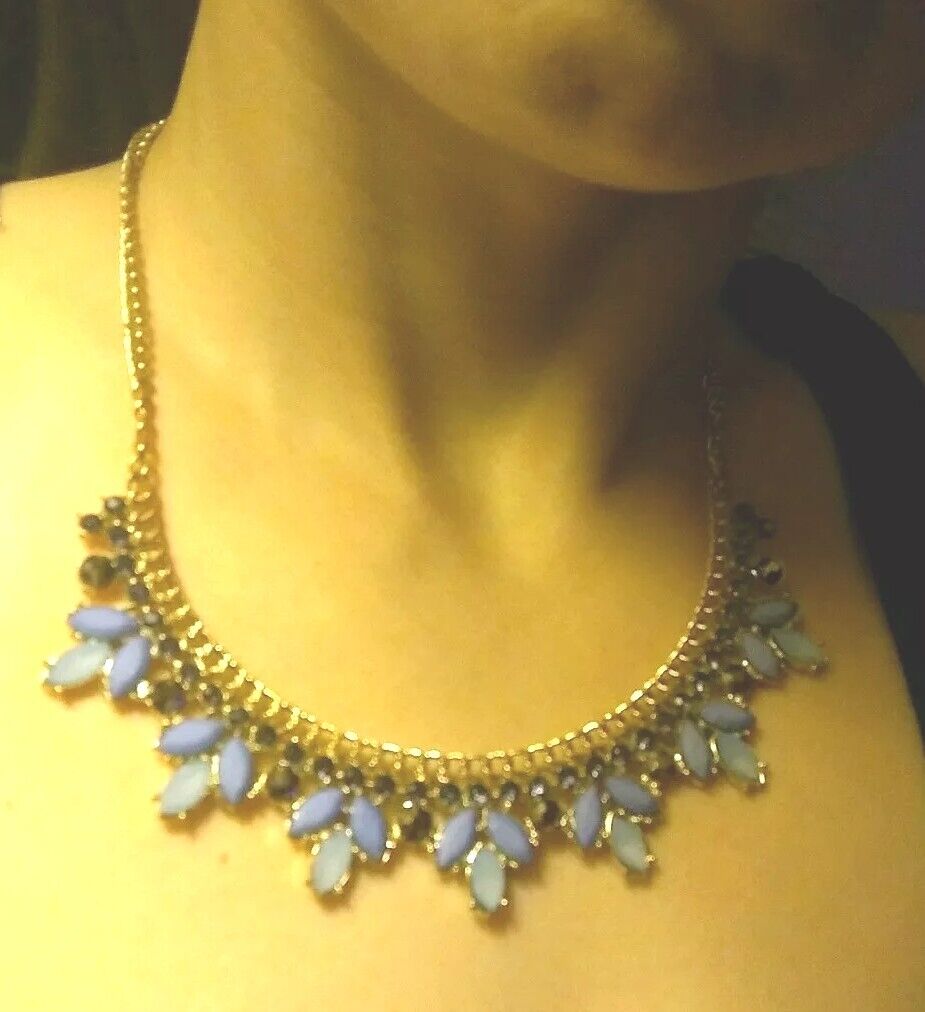 Fashion Necklace, Blue Crystal & Rhinestone Solid… - image 1