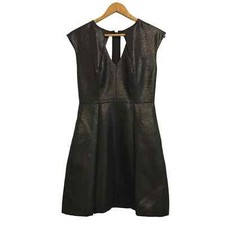 Halston Heritage Black Metallic Cap Sleeve Cocktail Dress