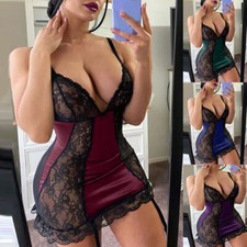 Womens Lace Satin Nightie Silk Nightdress Lingerie Ladies Chemise Babydoll Robe