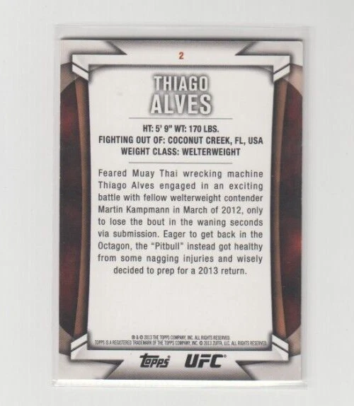 2013 Topps UFC Knockout Thiago Alves #ed 23/88 Green Variation - Image 2 of 2