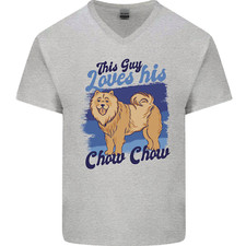 Ce Type Aime Son Chien Chow Chow T-Shirt En Coton À Col En V Pour Hommes