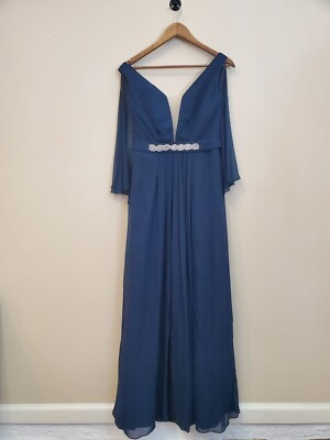 princess polly baby blue dress V-Neck Ruffles Sleeves Chiffon Bridesmaid Dresses with Slit main image 0
