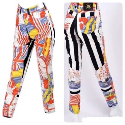 Vintage 90s Gianni VERSACE COUTURE Jeans 28x30 Flags USA England Medusa Rare SML