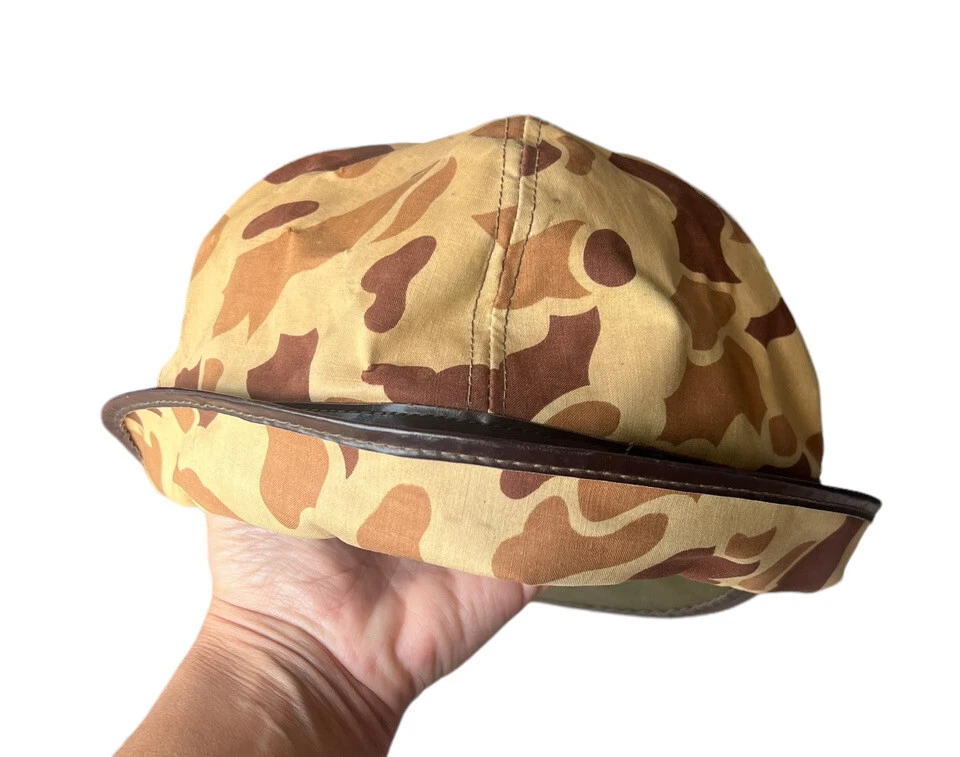 VTG 1950s Rare L.L. Bean Camouflage Hunting Flap Cap 7” Cursive Logo Script Tag - Image 3 of 4