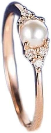 925 Sterling Silver Rose Tiny Pearl Diamond Dainty Simple Ring