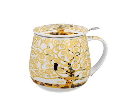 DUO ART GALLERY Becher 430 ml mit Teesieb TREE OF LIFE ECRU inspired by Gusta...