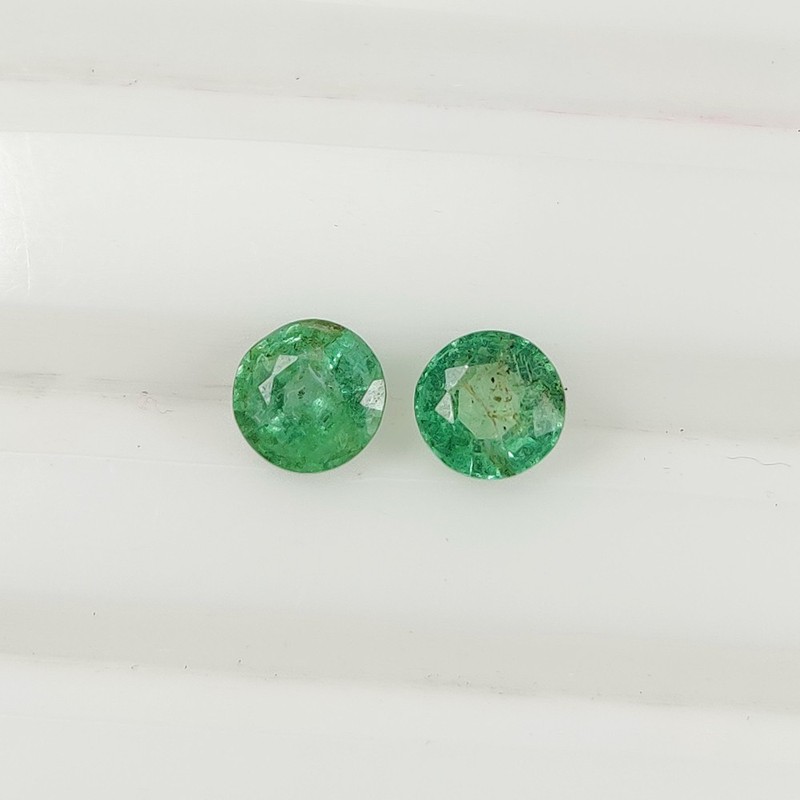 0.86 Ct Natural Zambian Green Emerald Good Luster Round Cut Pair - G- 165