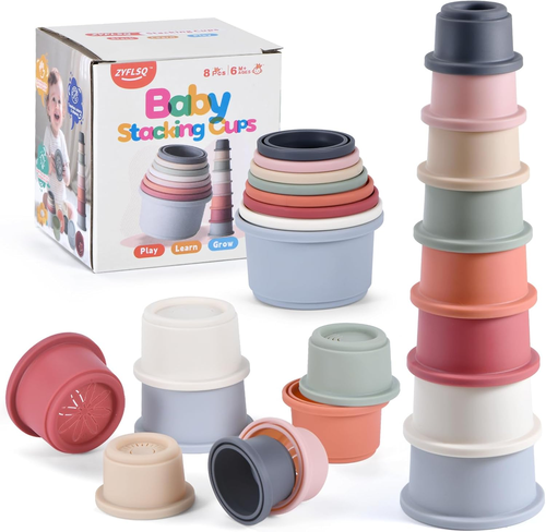 Stacking Cups Baby Toy, Nesting Cups 8 Pcs with Pattern for Kid Baby 6 Months an - Picture 8 of 14