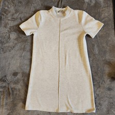 Zara Short Sleeve Sweater Dress, Small, Oatmeal, High Collar,  Exposed Seam