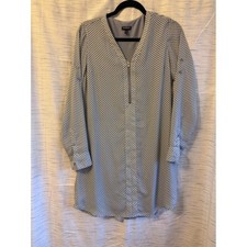 Express Polka Dot Half Zip Long Sleeve Shift Dress Blue White Small