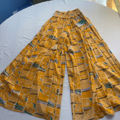 NWT True Destinations Resort Wear Yellow Tropical Wide Leg Palazzo Pants Size XS