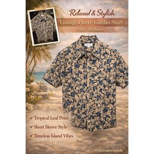 Vintage Pierre Cardin Short Sleeve Button Down Shirt Tropical Leaf Print Size M