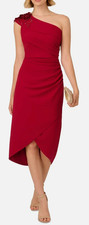 Adrianna Papell Petite Beaded-Shoulder Ruched- Cranberry Size 10P $249