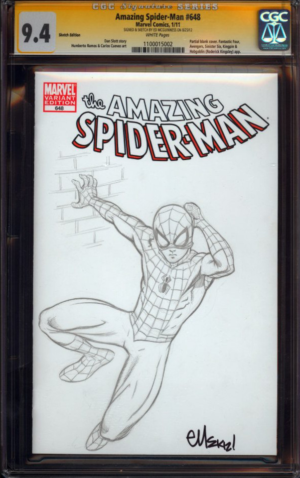 Full figure Spider-man sketch cover CGC SIGNATURE SERIES OA Ed McGuinness Comic Art