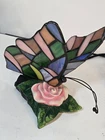 Vintage Tiffany Style Butterfly Lamp Stained Glass Desk Accent Table Light