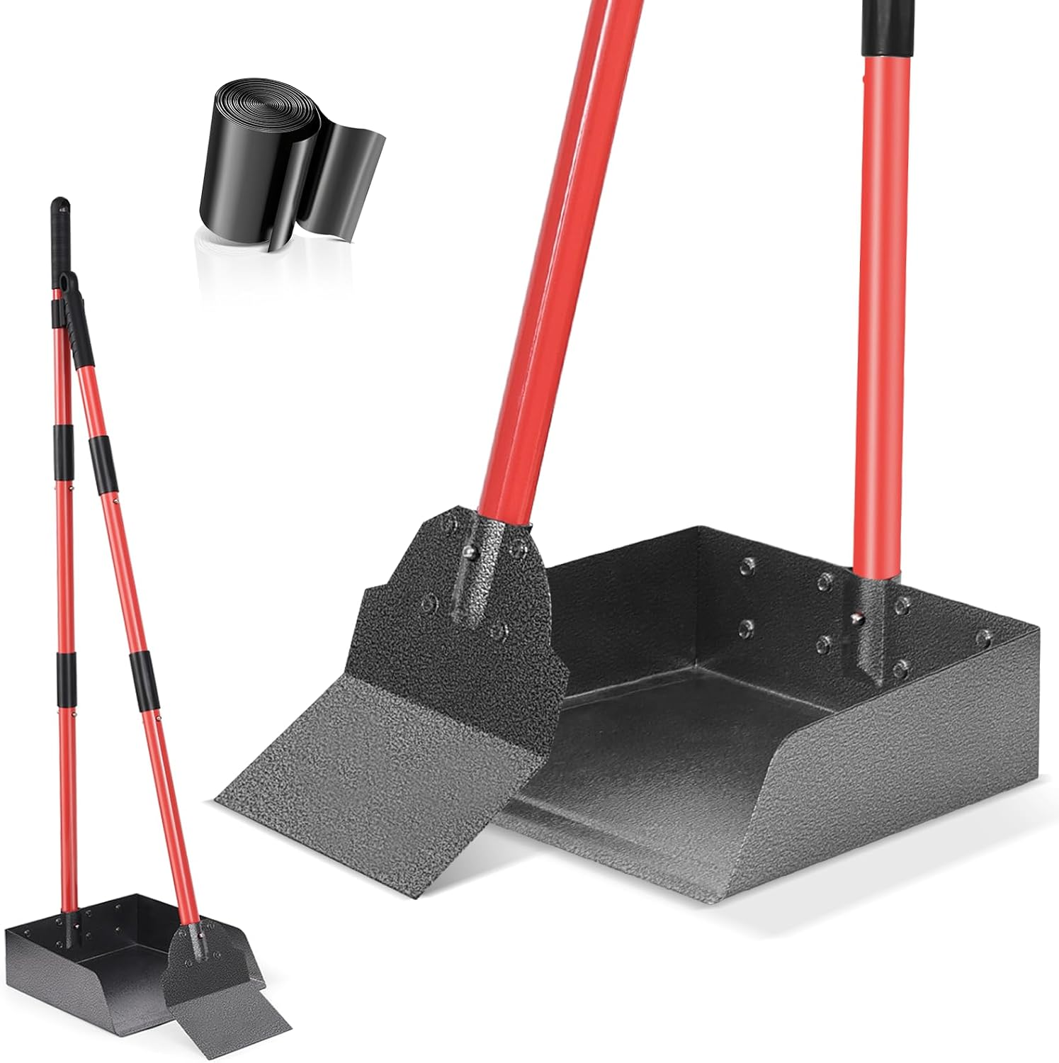 Dog Pooper Scooper Tray and Shovel Kit, Dog Poop Scooper with Adjustable Metal L