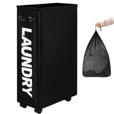 DOKEHOM 29-Inches Enlarged Slim Laundry Basket with Removable Wash Bag on Whe...