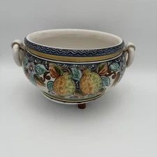 HUGE Vtg Italian Hand Painted Blue Pottery Centerpiece Fruit Presentation Bowl