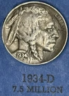 1934d Buffalo nickel, nice original VF+ condition Full Date 3/4 Horn No issues
