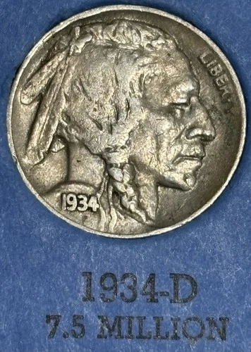 1934d Buffalo nickel, nice original VF+ condition Full Date 3/4 Horn No issues