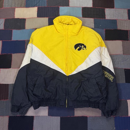 Vintage 90s Iowa Hawkeyes Puffer Jacket NCAA Football Locker Line Colorblock