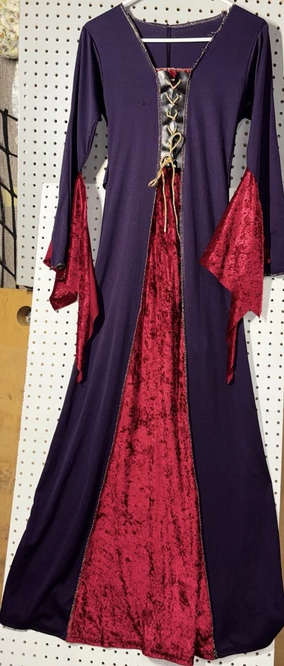 Renaissance Dress Medieval Costume Purple & Red Velour w/ Tie Women Size Regular - Image 2 of 4