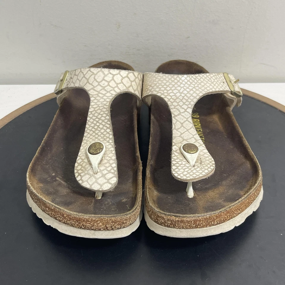 Sandalias Birkenstock Gizeh para mujer talla 39 EE. UU. 8 blancas cocodrilo tanga confort Alemania Foto 3 de 4