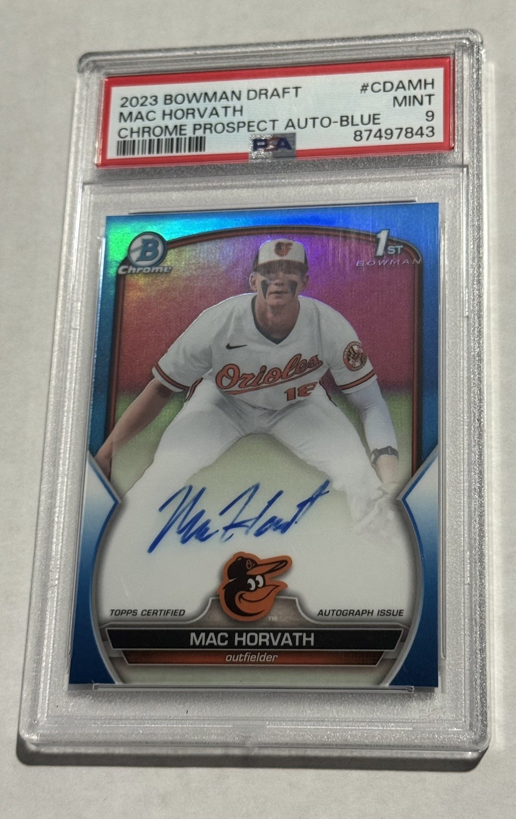2023 Bowman Chrome Draft MAC HORVATH Blue Refractor 1st Auto SP /150 PSA 9 O’s