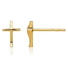 14K Solid Yellow Gold Cross Dangle Stud Earrings