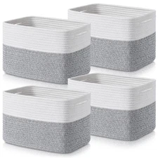 Storage Basket Cube Bins - Woven Cotton Rope Organizer Bins, Decorative Stora...