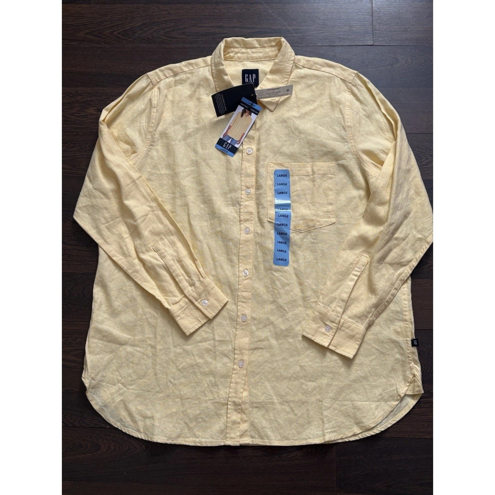 Gap Shirt Yellow Pocket 100 Linen Long-sleeve Gap Logo Mens Size Large
