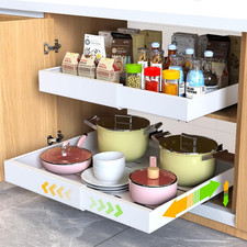 2 Pack Pull Out Cabinet Organizer 21" Deep Expandable Slide Out Drawer Organizer