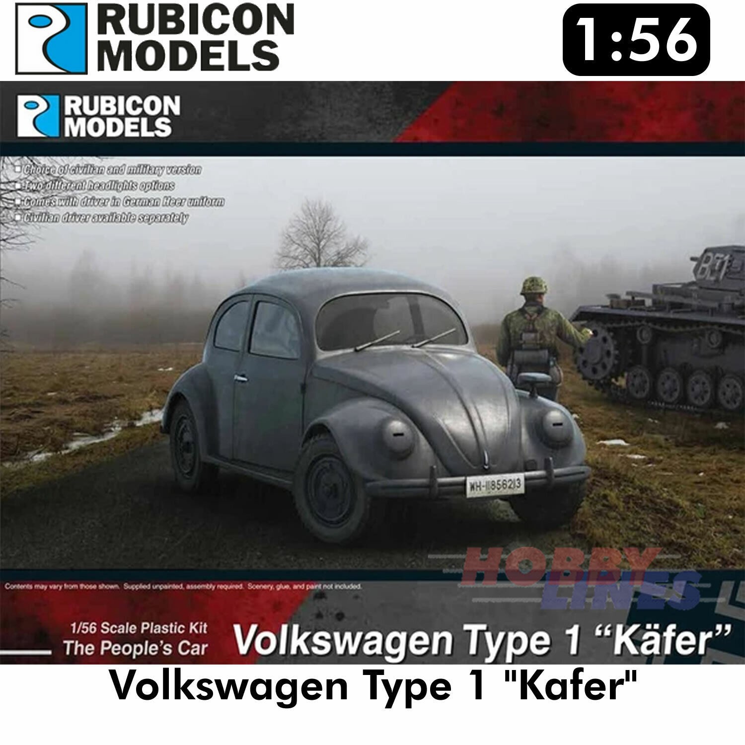 Volkswagen Type 1 ""Kafer"" Plastic Model Kit 1:56 Rubicon Models 280081