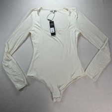 Fashion Nova Anything But Square Long Sleeve Bodysuit Ivory Women's Large NWT