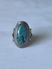 Vintage Southwestern 27mm Sterling Silver Oval Turquoise Gemstone Ring Size 8