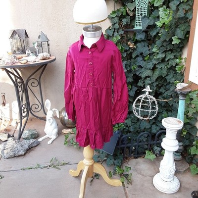 Gap kids 4-5T fuschia long-sleeve button-down shirtdress with tiered ruffle hem